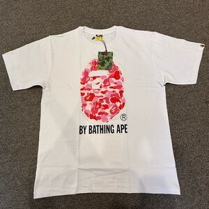 Bape White Tee with Red and Pink Graphic